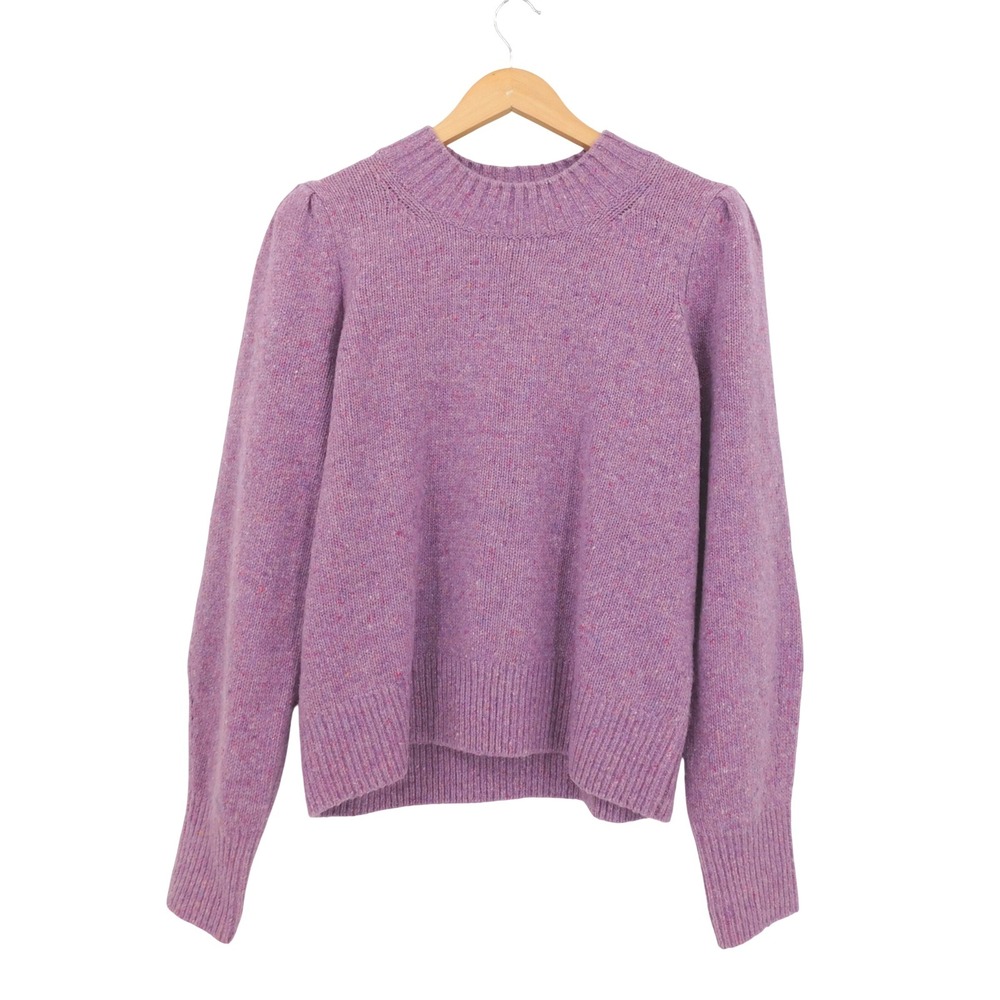 Faherty Boone Purple Wool Blend Mock Neck Puff Sleeve Sweater Women's Medium